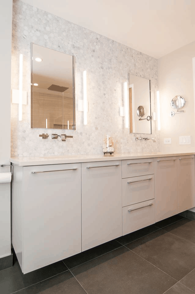 tiled bathroom by Rebecca Pogonitz and DonChris Designs