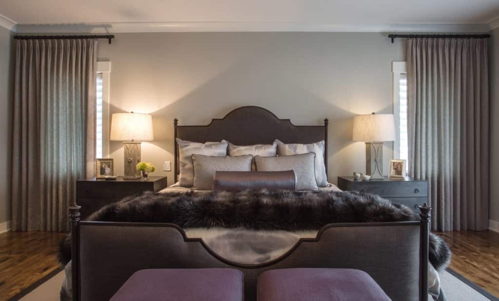 Gray and purple master bedroom suite